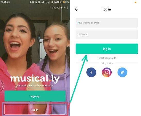 Способы входа в приложение Musical.ly